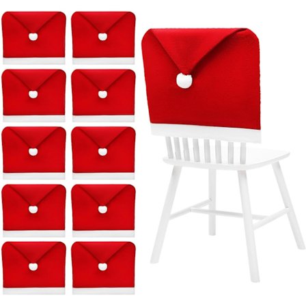 10 stk. Jule-Stolbetræk Jule-Stolrygbetræk, Julemandshue Betræk Jule-Stolebetræk Fest-Stolbeskyttere