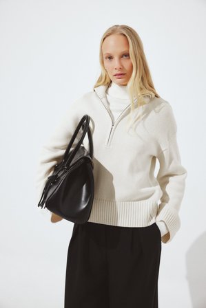 NA-KD - Strikket genser med høy hals og glidelås - Oversize Genser - Offwhite - M