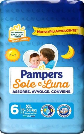 Pampers Sole Luna Pannolini Taglia 6 XL (15-30 kg) 13 Pezzi