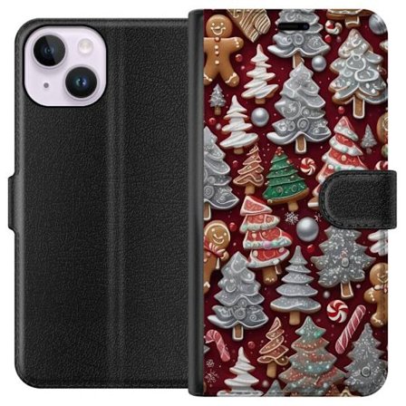 Kompatibelt Plånboksfodral till Apple Apple iPhone 15 Mysigt julmotiv med granar, godis och vinterfärger