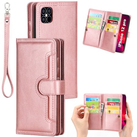 Plånboksfodral Läder Multi-Slot iPhone 12/12 Pro Rose Guld
