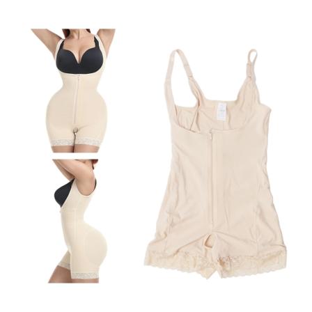 Kvinners magekontroll Shapewear Justerbar Blonder Hem Åpen Bust Hip Lift Shaper Glidelås Spenne Bodysuit Hudfarge L