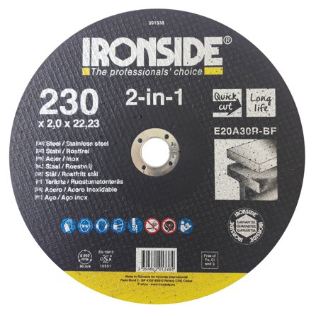 Ironside 201338 Kappeskive 230 mm, F41, E20A, 2in1 230 x 2,0 x 22 mm, Maskintilbehør & forbruk