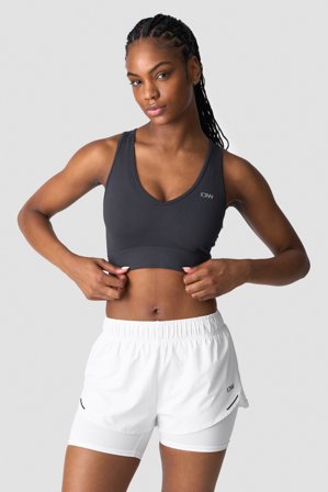 ICANIWILL - Ribbed Define Cropped V-neck Tank Dusty Black - Naiset - Treenivaatteet ICIW:ltä