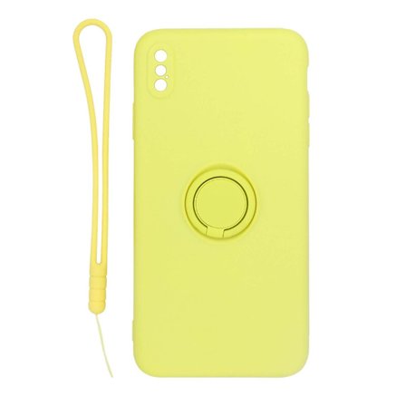 iPhone XS Max Silikonskal med Ringhållare och Handrem - Gul
