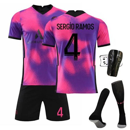 2021 Paris 3 bortefotballdraktsett med sokker og beskyttelsesutstyr - nr. 4 SERGIO RAMOS18#