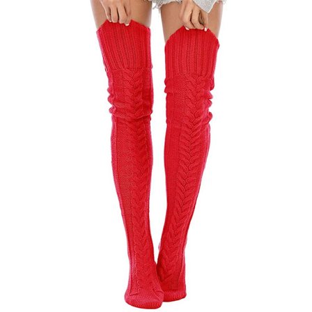 Høye lårstøvlesokker over knebeinvarmere RØD