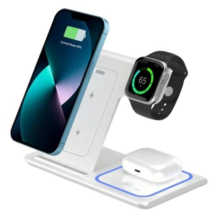 Langaton mobiililaturi 3-in-1 Magsafe taitettava valkoinen