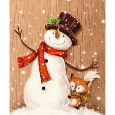 Lumiukko ja ketun ystävyys timanttimaalaus, joulun timanttimaalaussarja aikuisille, pyöreä timantti lumiukko timanttityöt, sopii erittäin hyvin kotiin