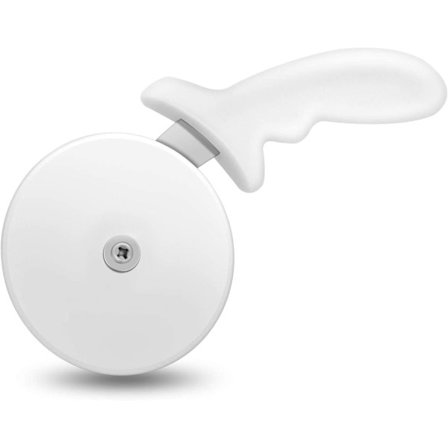 Pizzaleikkuri, pizzapyörä ruostumattomasta teräksestä valmistetulla terällä ja liukumattomalla