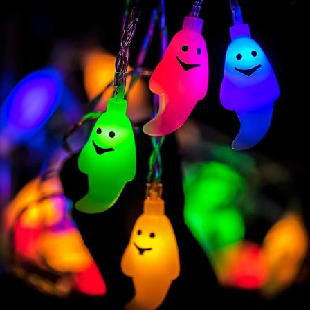 Halloween ljusslinga 40 LED vita spöken skräcktema lampor batteridriven ljusslinga för Halloween