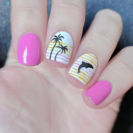 24x Korta Fyrkantiga Lösnaglar Kokospalm Konstgjorda Naglar Glansiga Tryck På Naglar