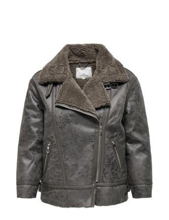 Carbetty Bonded Aviator Biker Otw Læderjakke Skindjakke Grey ONLY Carmakoma