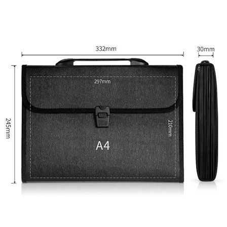 (Svart) 13 roms dokument sorter i A4-størrelse, trekkspill Bi