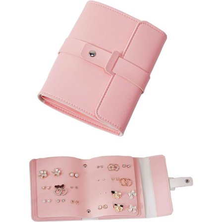 Øreringeholder Organizer med Foldbart Bogdesign Øreringe Bog Organizer, Bærbar PU Læder Rejse Øreringe Etui (Pink)