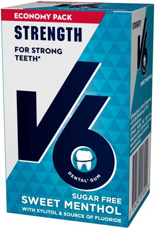 V6 Strong Teeth tyggegummi søt mentol 70 g
