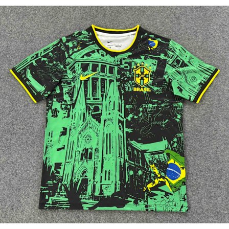 Brasilien Svart Grön Specialutgåva Fotbollsuniform T-shirt S-2XL