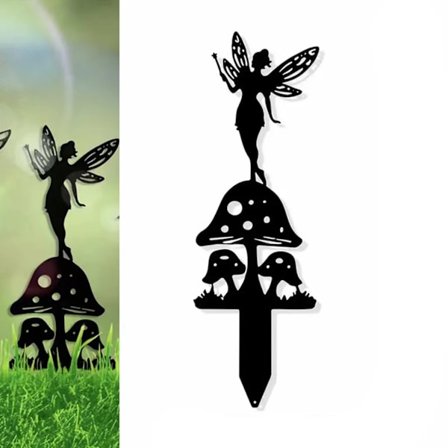 Metall Fe Silhuett Skulptur, Alv Sittende Hagedekorasjon, Jente Silhuett Hage Statue for Hage