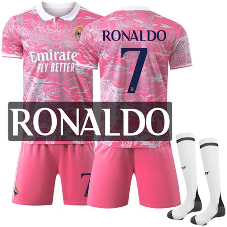 Real Madrid Børnefodboldtrøje Træningssæt med Nummer 7 - Kompatibel med Gos-2425 7 RONALDO-FK1- 7 RONALDO{AZC}