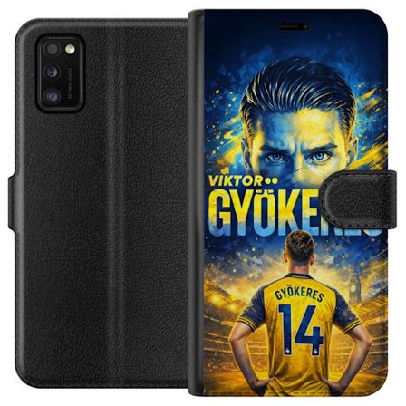 Kompatibelt Lommeboketui til Samsung Samsung Galaxy A41 Viktor Gyökeres fotballplakat i gult og blått med dramatisk stadionbakgrunn, sportillustrasj