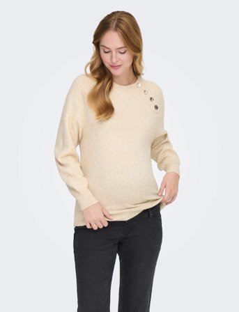 Only Maternity Olmemma Life Ls Button Oneck Knt - Cream - S