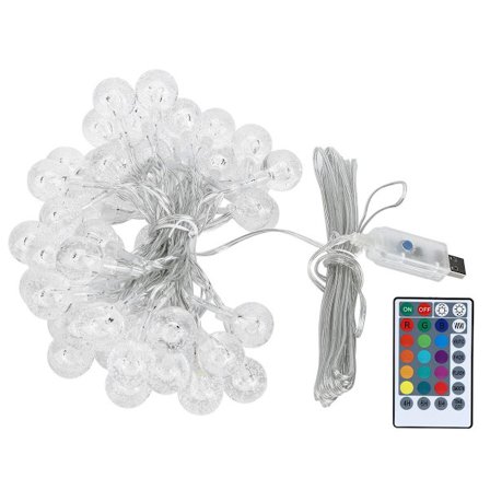 5m 50 LED-lyskjede Vanntett RGB + WW Fjernkontroll Ball KLB