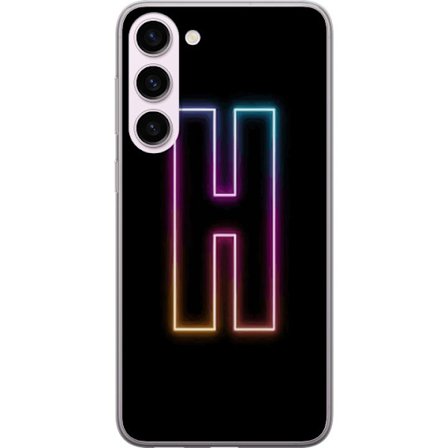 Kompatibelt Mobilskal till Samsung Samsung Galaxy S23+ Minimalistisk neonbokstav H i färgskiftande ljus mot svart bakgrund med modern typografisk kä