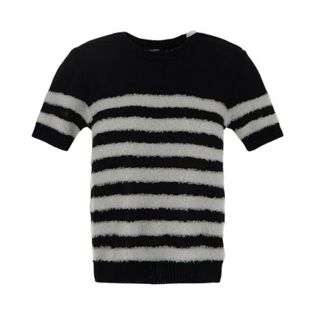 Balmain, Striped Knit Shirt Zwart, Dames, Maat:M