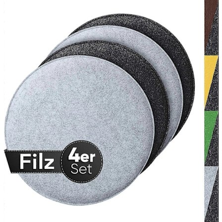 Komfortabel Rund Filt Hynde 36cm - Sæt med 4 Grics I Sort