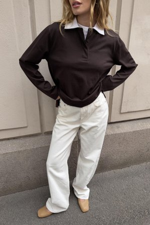 NA-KD Rugby-Shirt - Langarmshirts - Braun - XS (EU 32)