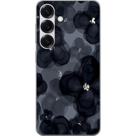 Kompatibelt Mobildeksel til Samsung Galaxy S25 Abstrakt mørkt blomstermønster i svartgrå toner med en elegant og dramatisk følelse