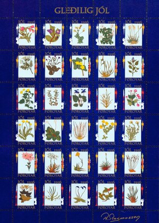 Færøerne - Julemærkeark 1996 - Takket - Ufoldet