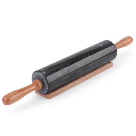 Svart marmor kjevle for baking av deig, paideig og pizzadeig, 25 cm