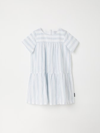 Polarn O. Pyret - Striped dress with gathered skirt - 86 - Childrenswear - blue