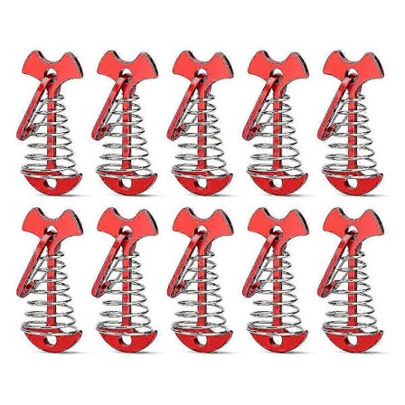 12 stk. Teltpløkker Aluminium Dækfæste, Dækanter, Teltlinjestrammer med Fjederlås Rød