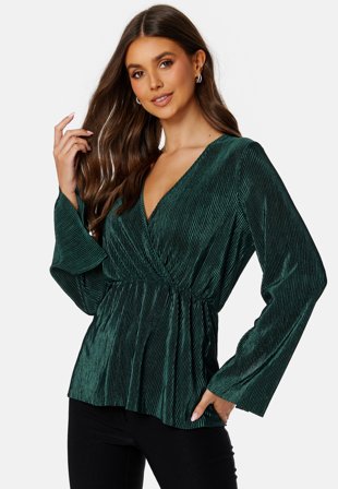 Happy Holly Iza plissé top Dark green Klær