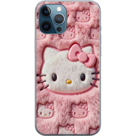 Kompatibel Mobilcover til Apple iPhone 12 Pro Hello Kitty lyserød fluffy baggrund med ikonisk ansigt og kawaii-æstetik