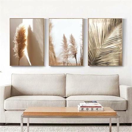 Sett med 3 premium plakater - Beige - Pampasgress - Moderne veggdekor - Vintage bilder - Rammeløse (30 x 40 cm)