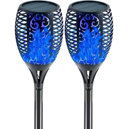 Solcellslampor med låga, (2-pack) Solcellslampor för trädgård gräsmatta uteplats gård blått ljus33LED