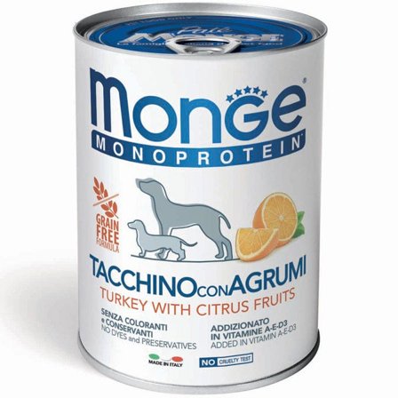 Monge Monoprotein Tacchino Con Agrumi Cibo Umido Per Cani Adulti
