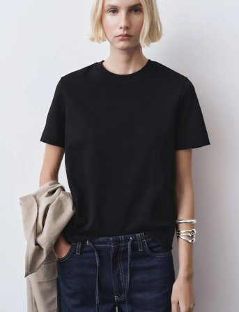 Mango Short-Sleeved Cotton T-Shirt - Black - XS