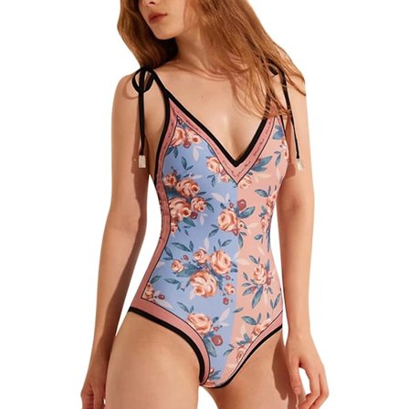 Baddräkt i ett stycke för kvinnor, smal retrotryckt