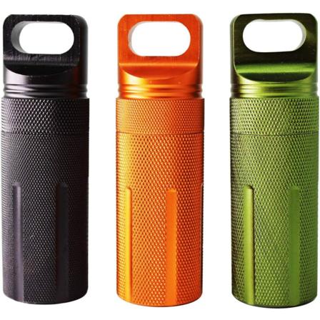 PPFISH Militær-grade lufttett EDC-tilbehørsetui, pillefobkapsel nøkkelring, utendørs overlevelsesoppbevaring metallbeholder tørrboks (pakke med 3)