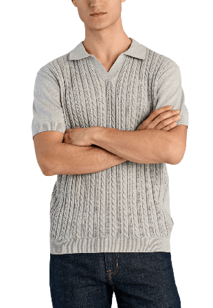 Lindbergh Knitted S/S cable v-neck polo Knit Överdelar Herr Grå S