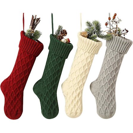 4 st Kabel Stickade Julstrumpor Klassiska Dekorationer Present 1