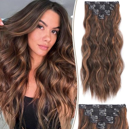Hår Extensions, 7 stk. Clip-in Hår Extensions, 50 cm Auburn Mix Kastanje Langt Bølget Naturligt Blødt Tykt Hårpynt til Kvinder [HK]