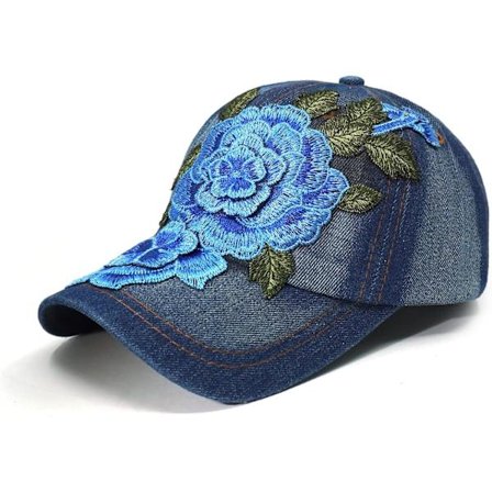 Jeans Baseballkeps Blomma Justerbar Broderad Solhatt Present till Mamma/Damer (blå)