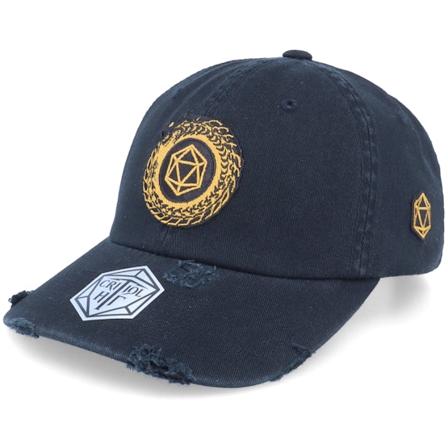 Critiql Hit - Golden D20 Wurm Patch Black Destroyed Dad Cap Unconstructed Black Cap - @ Hatstore