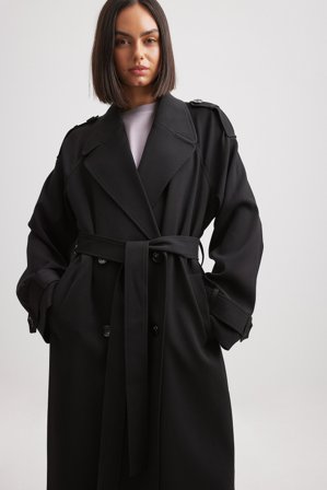 NA-KD Trend - Lang trenchcoat - Trenchcoats - Svart - EU 38