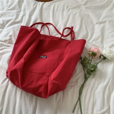 Rød veske mote koreanske kvinners veske en skulder stor kapasitet mote trykk handlepose lerret tote bag